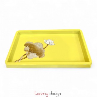 Rectangle beveled-corner lacquer tray hand-painted with lotus 19*30*H2 cm